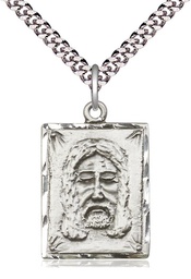 [0075SS/24S] Sterling Silver Holy Face Pendant on a 24 inch Light Rhodium Heavy Curb chain