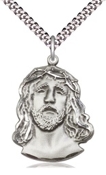 [0083SS/24S] Sterling Silver Ecce Homo Pendant on a 24 inch Light Rhodium Heavy Curb chain