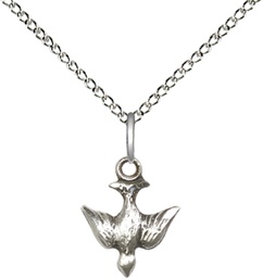 [0208SS/18SS] Sterling Silver Holy Spirit Pendant on a 18 inch Sterling Silver Light Curb chain