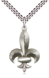 [0292SS/24S] Sterling Silver Fleur de Lis Pendant on a 24 inch Light Rhodium Heavy Curb chain