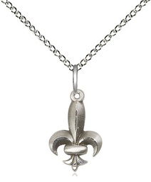[0293SS/18SS] Sterling Silver Fleur de Lis Pendant on a 18 inch Sterling Silver Light Curb chain