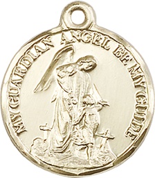 [0341KT] 14kt Gold Guardian Angel Medal