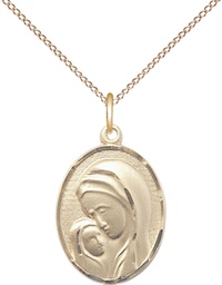[0447GF/18GF] 14kt Gold Filled Madonna &amp; Child Pendant on a 18 inch Gold Filled Light Curb chain