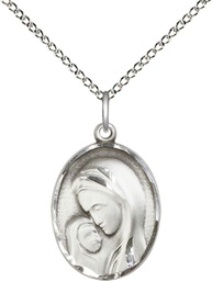 [0447SS/18SS] Sterling Silver Madonna &amp; Child Pendant on a 18 inch Sterling Silver Light Curb chain