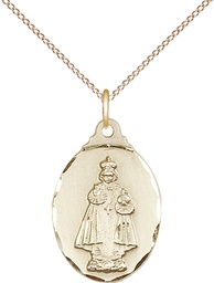 [0599IGF/18GF] 14kt Gold Filled Infant of Prague Pendant on a 18 inch Gold Filled Light Curb chain