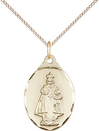 [0599IGF/18GF] 14kt Gold Filled Infant of Prague Pendant on a 18 inch Gold Filled Light Curb chain