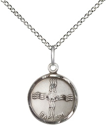 [0601BASS/18SS] Sterling Silver Baptism Pendant on a 18 inch Sterling Silver Light Curb chain