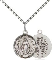 [0601MSS/18SS] Sterling Silver Miraculous Pendant on a 18 inch Sterling Silver Light Curb chain