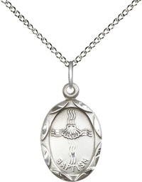 [0612BASS/18SS] Sterling Silver Baptism Pendant on a 18 inch Sterling Silver Light Curb chain