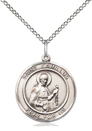 [8019RDSS/18SS] Sterling Silver Saint Camillus of Lellis Pendant on a 18 inch Sterling Silver Light Curb chain