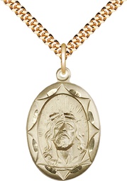 [0801EHGF/24G] 14kt Gold Filled Ecce Homo Pendant on a 24 inch Gold Plate Heavy Curb chain