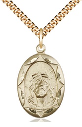 [0801EHGF/24G] 14kt Gold Filled Ecce Homo Pendant on a 24 inch Gold Plate Heavy Curb chain
