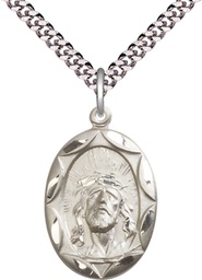 [0801EHSS/24S] Sterling Silver Ecce Homo Pendant on a 24 inch Light Rhodium Heavy Curb chain