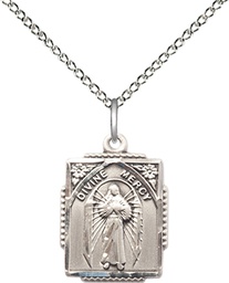 [0804DMSS/18SS] Sterling Silver Divine Mercy Pendant on a 18 inch Sterling Silver Light Curb chain