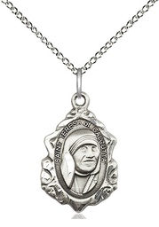 [0812SS/18SS] Sterling Silver Saint Teresa of Calcutta Pendant on a 18 inch Sterling Silver Light Curb chain