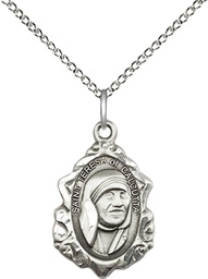 [0812SS/18SS] Sterling Silver Saint Teresa of Calcutta Pendant on a 18 inch Sterling Silver Light Curb chain