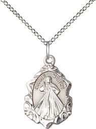 [0822DMSS/18SS] Sterling Silver Divine Mercy Pendant on a 18 inch Sterling Silver Light Curb chain