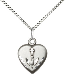 [0891SS/18SS] Sterling Silver Heart / Confirmation Pendant on a 18 inch Sterling Silver Light Curb chain