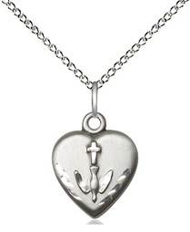 [0891SS/18SS] Sterling Silver Heart / Confirmation Pendant on a 18 inch Sterling Silver Light Curb chain