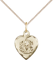 [0892GF/18GF] 14kt Gold Filled Heart / Communion Pendant on a 18 inch Gold Filled Light Curb chain