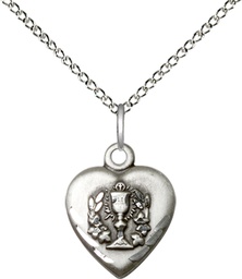 [0892SS/18SS] Sterling Silver Heart / Communion Pendant on a 18 inch Sterling Silver Light Curb chain