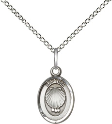 [0974SS/18SS] Sterling Silver Baptism Pendant on a 18 inch Sterling Silver Light Curb chain