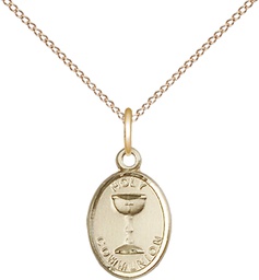 [0976GF/18GF] 14kt Gold Filled Holy Communion Pendant on a 18 inch Gold Filled Light Curb chain