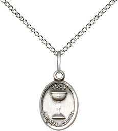 [0976SS/18SS] Sterling Silver Holy Communion Pendant on a 18 inch Sterling Silver Light Curb chain