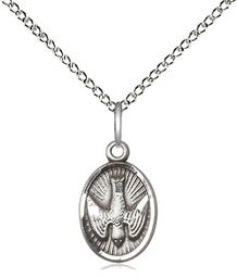 [0982SS/18SS] Sterling Silver Holy Spirit Pendant on a 18 inch Sterling Silver Light Curb chain