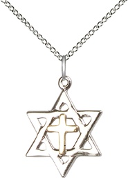 [1209GF/SS/18SS] Two-Tone GF/SS Star of David Pendant on a 18 inch Sterling Silver Light Curb chain