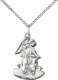 [1251SS/18SS] Sterling Silver Guardian Angel Pendant on a 18 inch Sterling Silver Light Curb chain