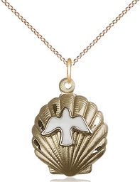 [1259GF/18GF] 14kt Gold Filled Shell / Holy Spirit Pendant on a 18 inch Gold Filled Light Curb chain