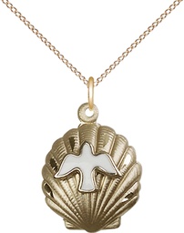 [1259GF/18GF] 14kt Gold Filled Shell / Holy Spirit Pendant on a 18 inch Gold Filled Light Curb chain