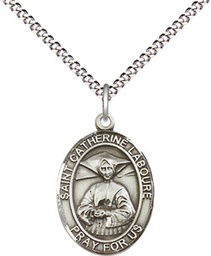 [8021SS/18S] Sterling Silver Saint Catherine Laboure Pendant on a 18 inch Light Rhodium Light Curb chain
