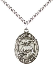 [8021SS/18S] Sterling Silver Saint Catherine Laboure Pendant on a 18 inch Light Rhodium Light Curb chain
