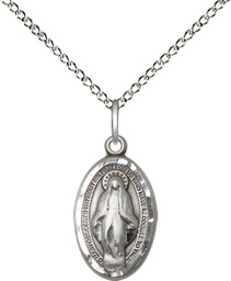 [1609SS/18SS] Sterling Silver Miraculous Pendant on a 18 inch Sterling Silver Light Curb chain
