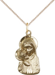 [1612GF/18GF] 14kt Gold Filled Madonna &amp; Child Pendant on a 18 inch Gold Filled Light Curb chain