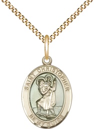 [8022EGF/18G] 14kt Gold Filled Saint Christopher w/Epoxy Pendant on a 18 inch Gold Plate Light Curb chain