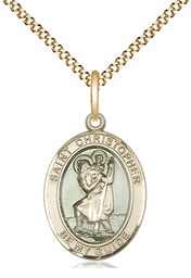 [8022EGF/18G] 14kt Gold Filled Saint Christopher w/Epoxy Pendant on a 18 inch Gold Plate Light Curb chain