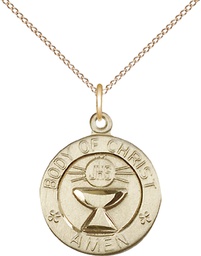 [2094GF/18GF] 14kt Gold Filled Body of Christ Pendant on a 18 inch Gold Filled Light Curb chain