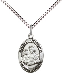 [3984SS/18S] Sterling Silver Saint Joseph Pendant on a 18 inch Light Rhodium Light Curb chain