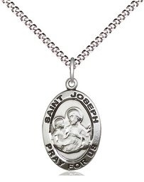 [3984SS/18S] Sterling Silver Saint Joseph Pendant on a 18 inch Light Rhodium Light Curb chain