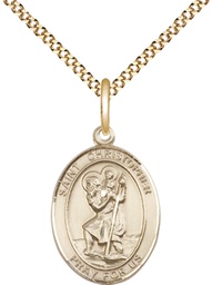[8022GF/18G] 14kt Gold Filled Saint Christopher Pendant on a 18 inch Gold Plate Light Curb chain