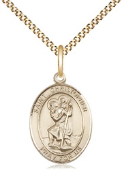 [8022GF/18G] 14kt Gold Filled Saint Christopher Pendant on a 18 inch Gold Plate Light Curb chain
