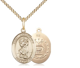 [8022GF1/18G] 14kt Gold Filled Saint Christopher Air Force Pendant on a 18 inch Gold Plate Light Curb chain