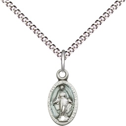 [4121EMSS/18S] Sterling Silver Miraculous Pendant on a 18 inch Light Rhodium Light Curb chain