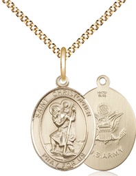 [8022GF2/18G] 14kt Gold Filled Saint Christopher Army Pendant on a 18 inch Gold Plate Light Curb chain