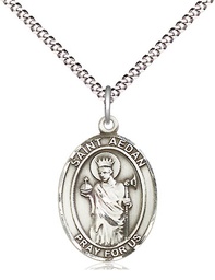 [8293SS/18S] Sterling Silver Saint Aedan of Ferns Pendant on a 18 inch Light Rhodium Light Curb chain