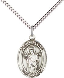 [8293SS/18S] Sterling Silver Saint Aedan of Ferns Pendant on a 18 inch Light Rhodium Light Curb chain