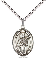 [8003SS/18S] Sterling Silver Saint Agatha Pendant on a 18 inch Light Rhodium Light Curb chain